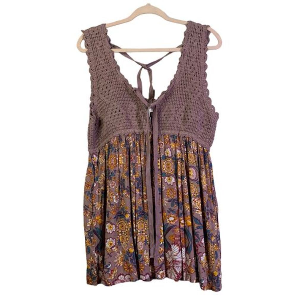 HEYSON Blouse Sleeveless Crocheted V-Neck & Back w/Tie Empire‎ Style NWT